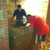 Building the well up with reclaimed bricks & lime mortar